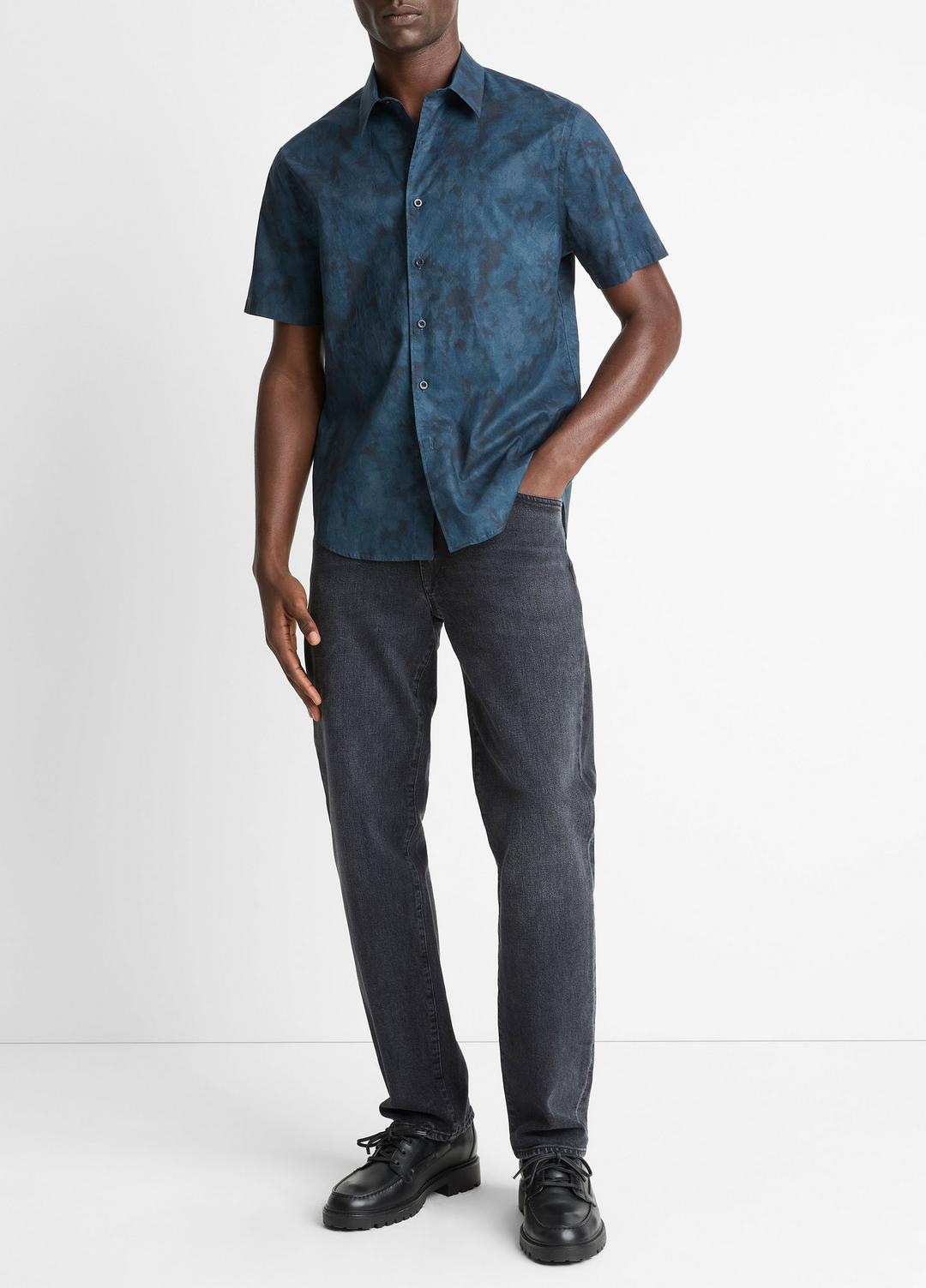 Dyed Camouflage Cotton Short-Sleeve Button-Front Shirt in Short Sleeve | Vince outlet