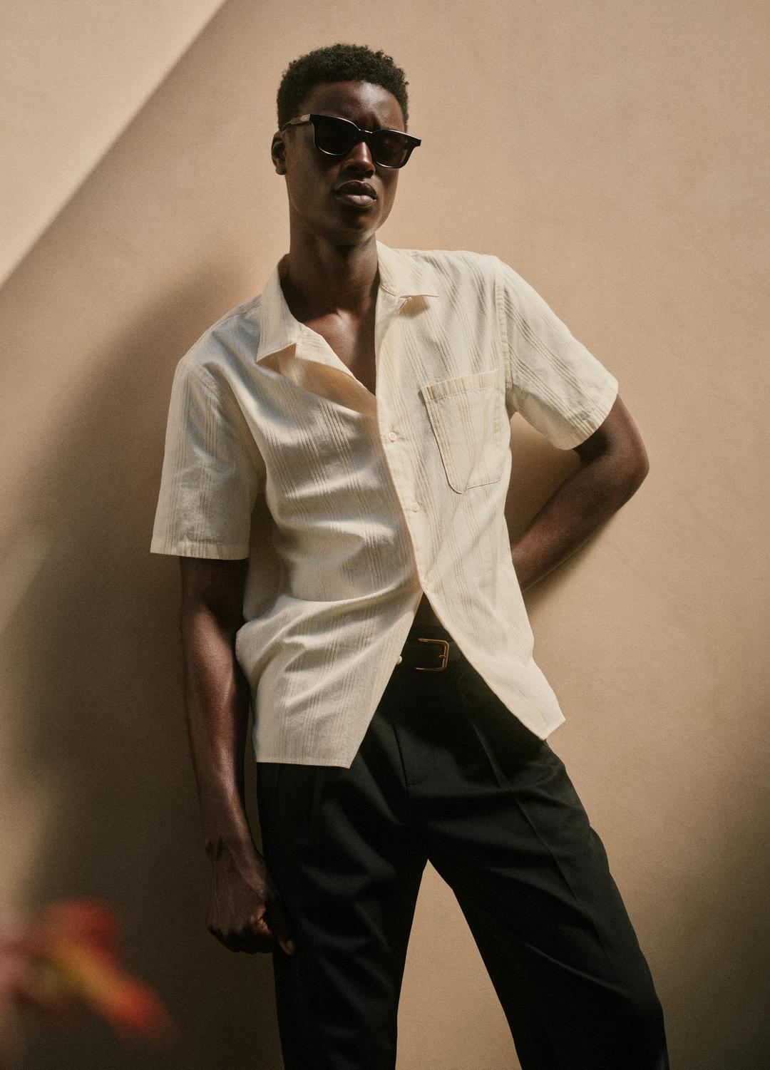 Union Stripe Cotton Short-Sleeve Loop-Collar Shirt in Short Sleeve | Vince sale