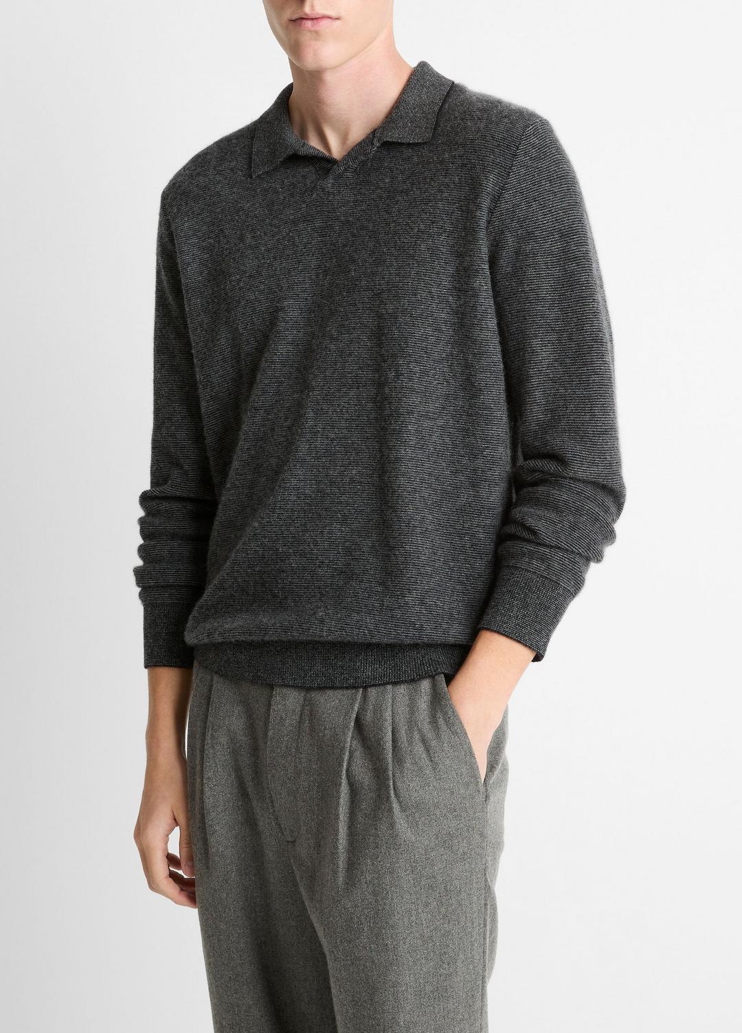 Feed Stripe Plush Cashmere Johnny-Collar Sweater in Cashmere | Vince for sale