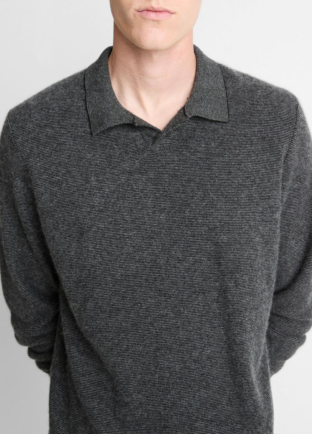 Feed Stripe Plush Cashmere Johnny-Collar Sweater in Cashmere | Vince for sale