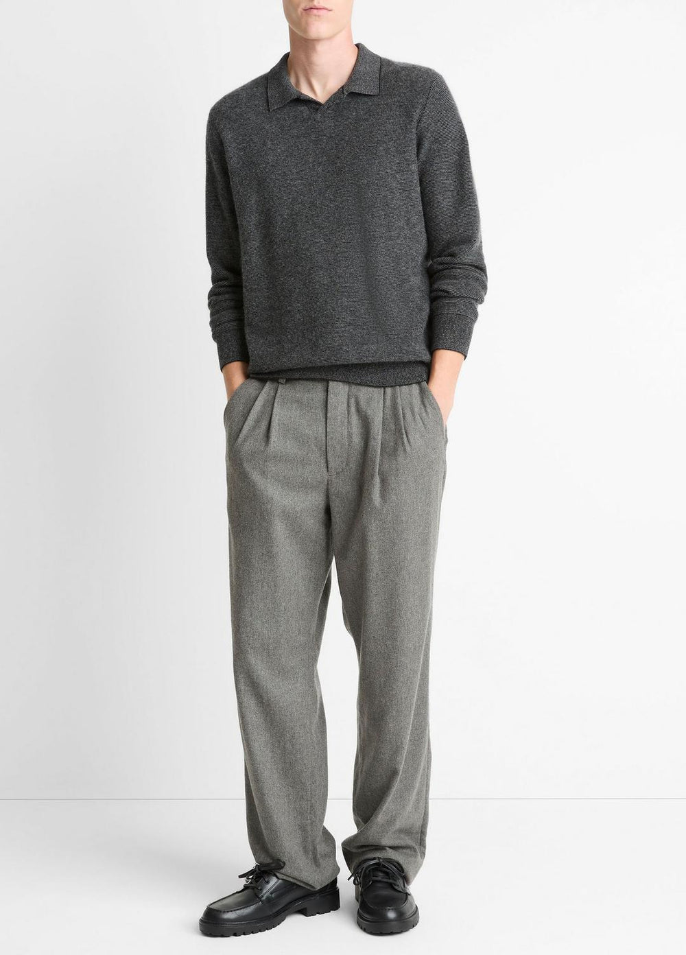 Feed Stripe Plush Cashmere Johnny-Collar Sweater in Cashmere | Vince for sale