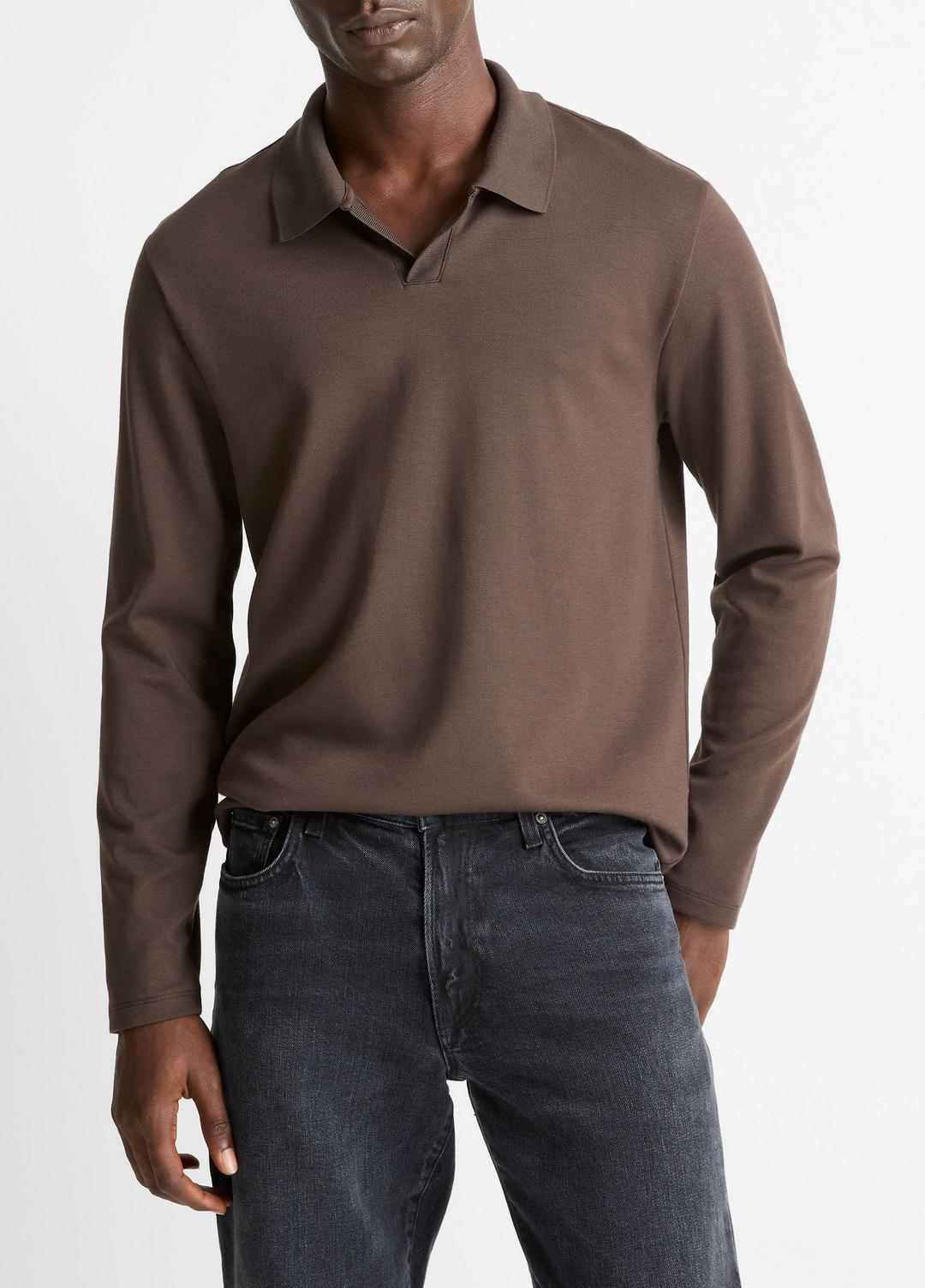 Milano Pima Cotton-Blend Johnny-Collar Shirt in Long Sleeve | Vince sale