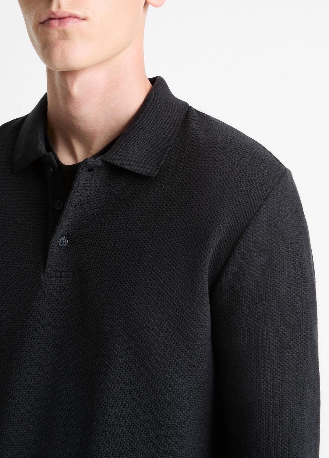 Basket-Weave Cotton Long-Sleeve Polo Shirt in Henleys & Polos | Vince US