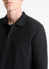 Basket-Weave Cotton Long-Sleeve Polo Shirt in Henleys & Polos | Vince US