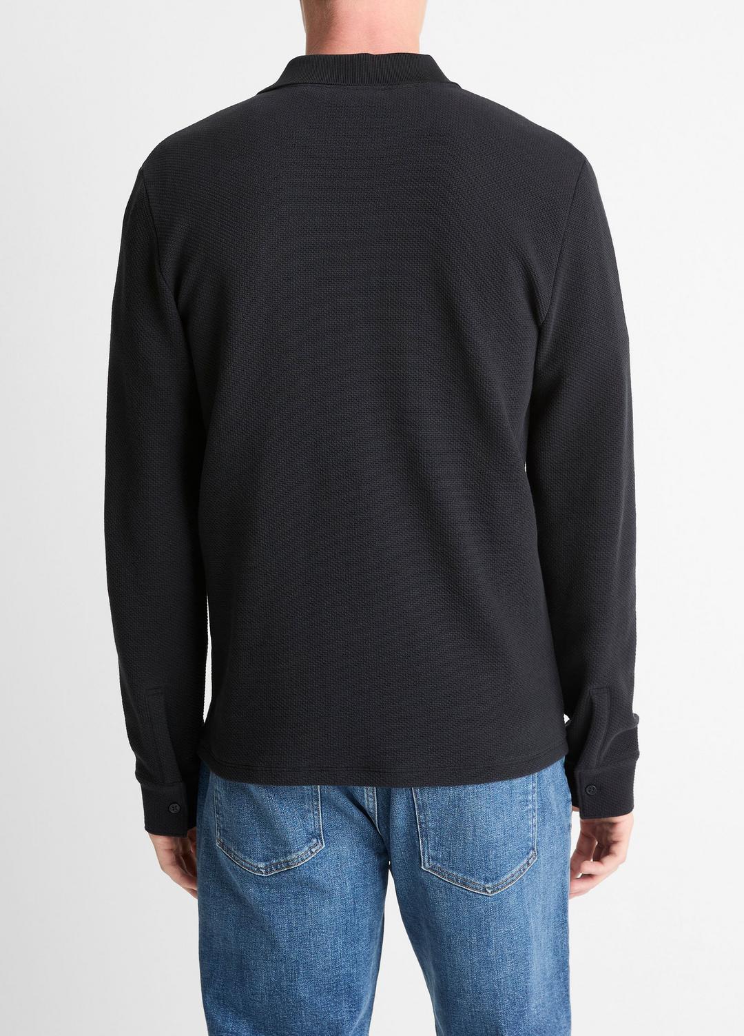 Basket-Weave Cotton Long-Sleeve Polo Shirt in Henleys & Polos | Vince US