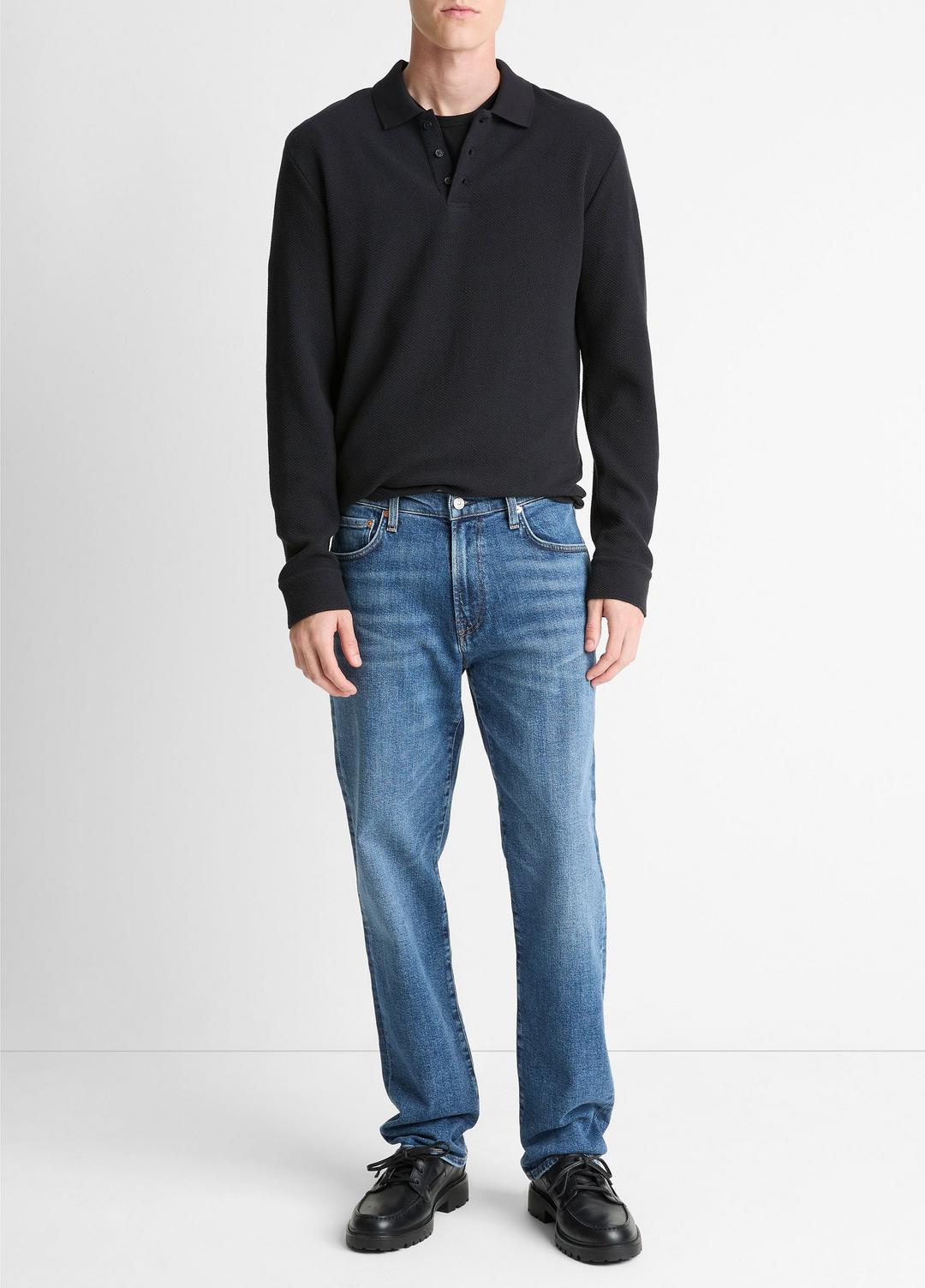 Basket-Weave Cotton Long-Sleeve Polo Shirt in Henleys & Polos | Vince US