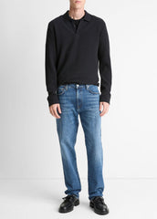 Basket-Weave Cotton Long-Sleeve Polo Shirt in Henleys & Polos | Vince US