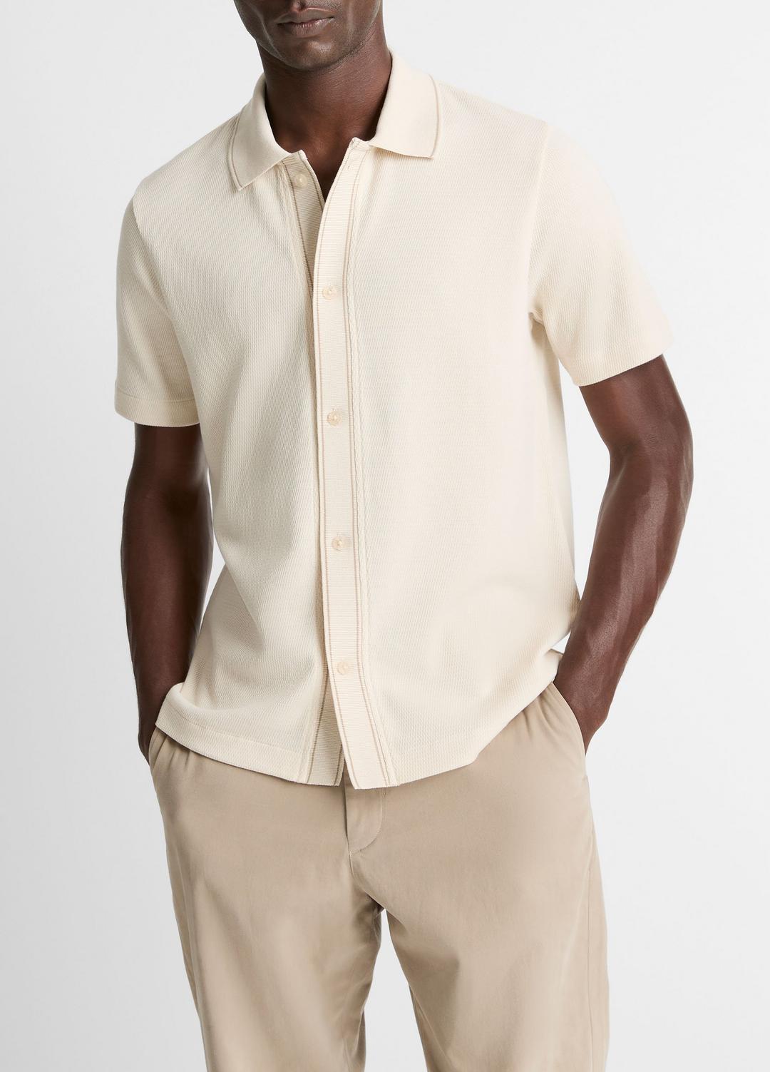 Jacquard-Knit Cotton Short-Sleeve Button-Front Shirt in Short Sleeve | Vince sale