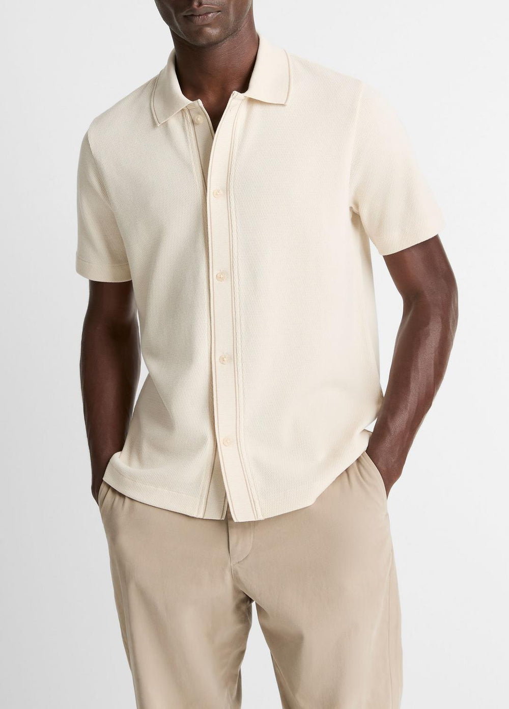 Jacquard-Knit Cotton Short-Sleeve Button-Front Shirt in Short Sleeve | Vince sale