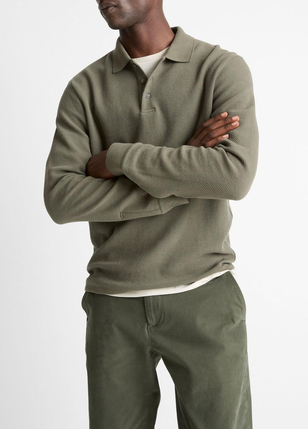 Basket-Weave Cotton Long-Sleeve Polo Shirt in Henleys & Polos | Vince sale