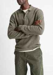 Basket-Weave Cotton Long-Sleeve Polo Shirt in Henleys & Polos | Vince sale