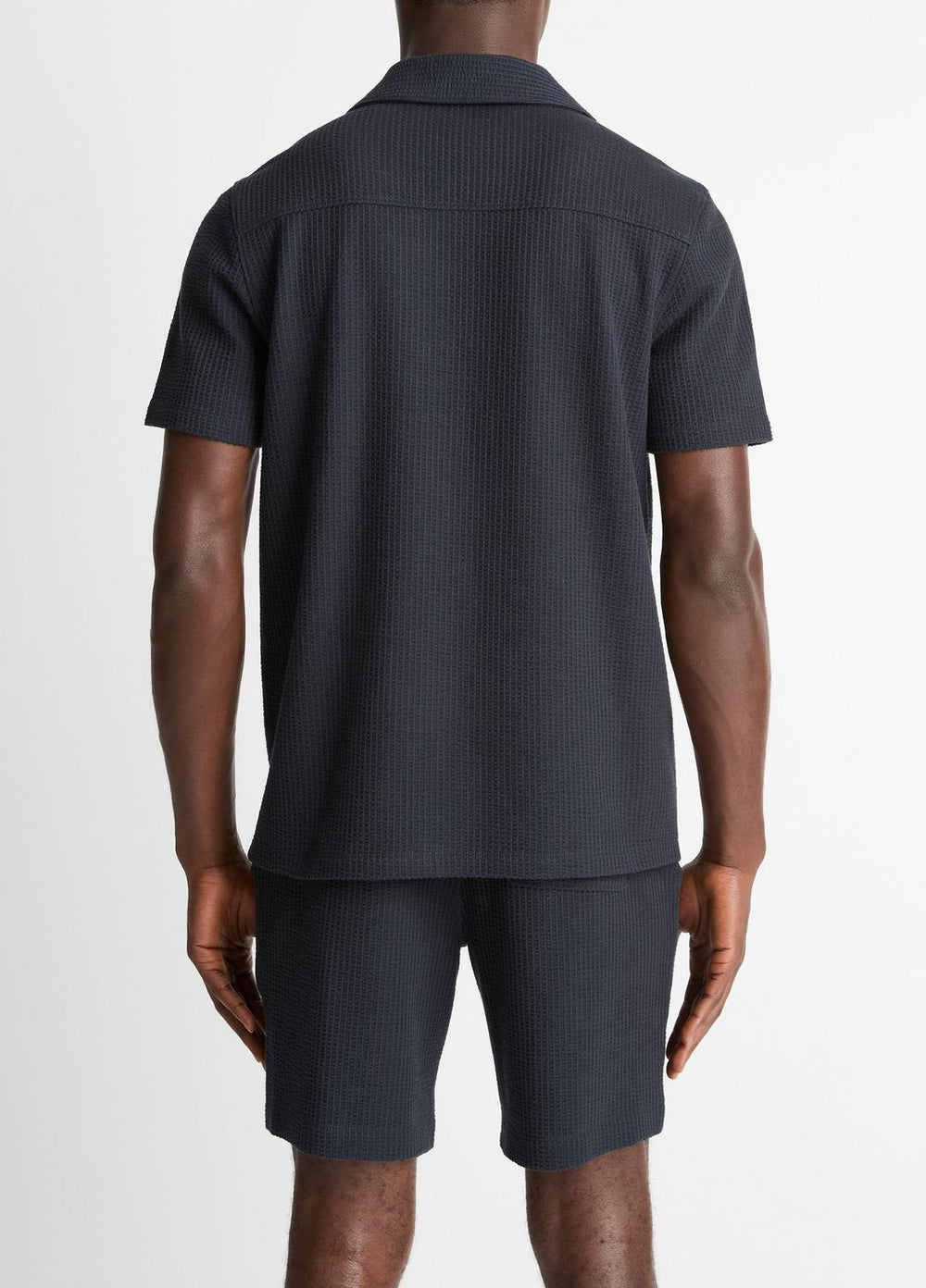 Seersucker-Knit Stretch-Cotton Short-Sleeve Johnny-Collar Shirt in Short Sleeve | Vince for sale