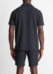 Seersucker-Knit Stretch-Cotton Short-Sleeve Johnny-Collar Shirt in Short Sleeve | Vince for sale