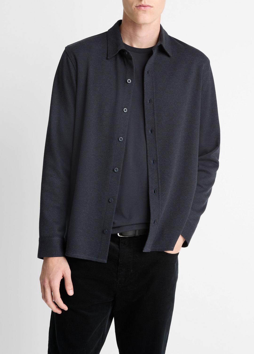 Herringbone Cotton-Blend Button-Front Shirt in Long Sleeve | Vince US