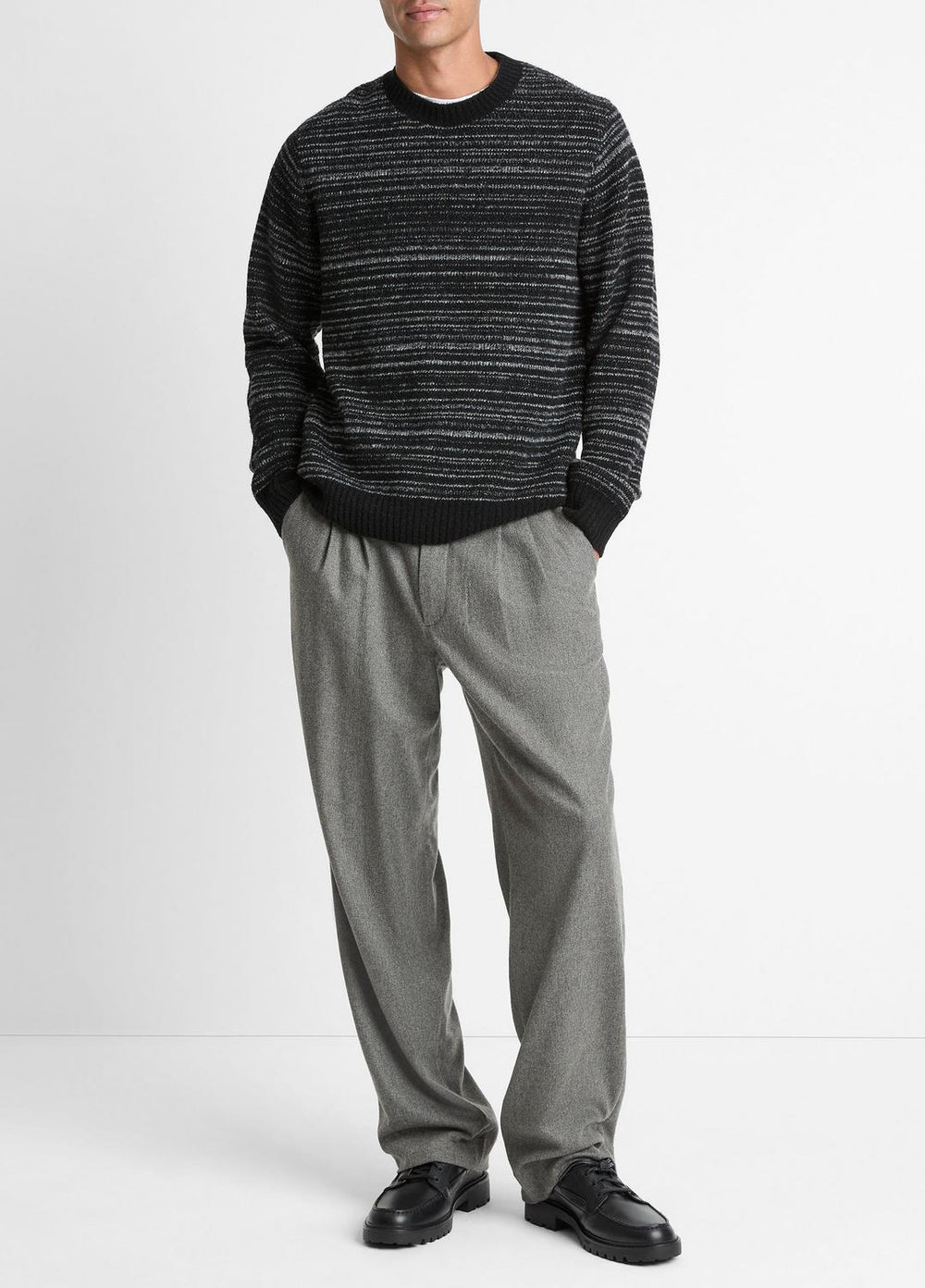 Marled Stripe Merino Wool-Blend Sweater in Crew Neck | Vince on sale