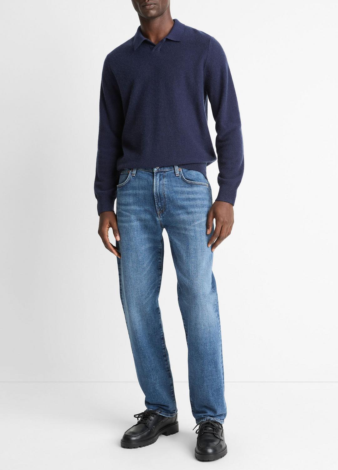 Feed Stripe Plush Cashmere Johnny-Collar Sweater in Cashmere | Vince Online