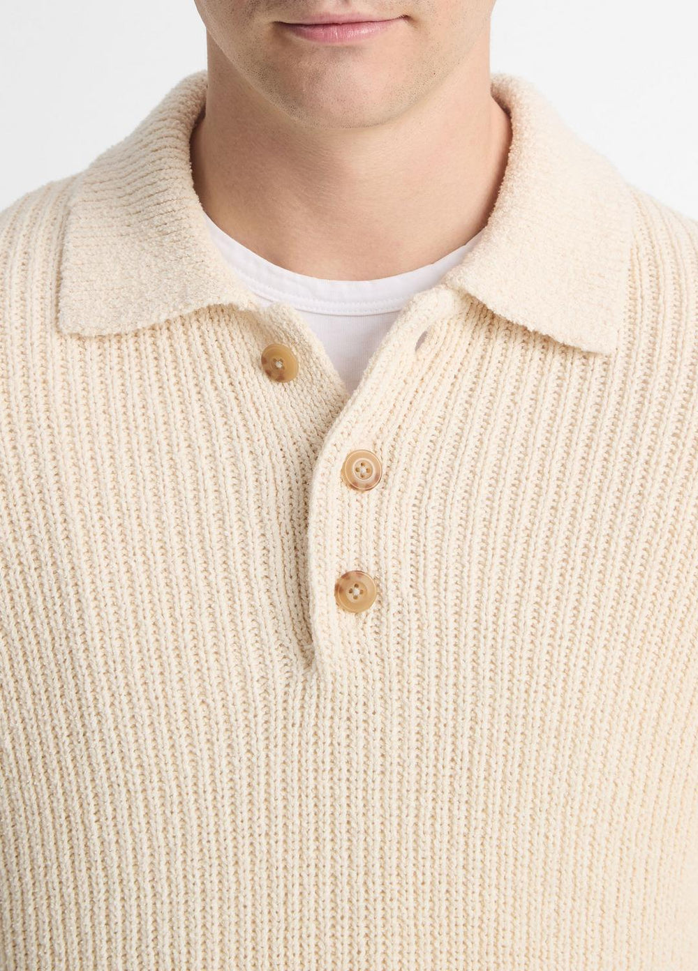 Shaker Italian Cotton-Blend Polo Sweater in Sweaters | Vince US