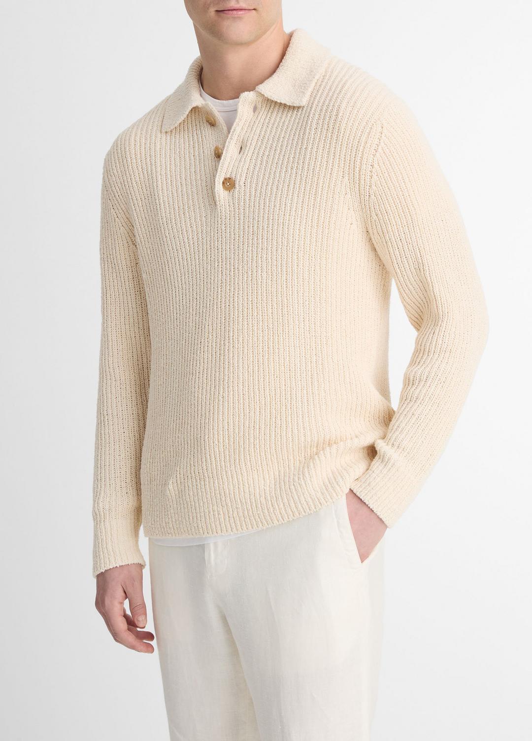 Shaker Italian Cotton-Blend Polo Sweater in Sweaters | Vince US