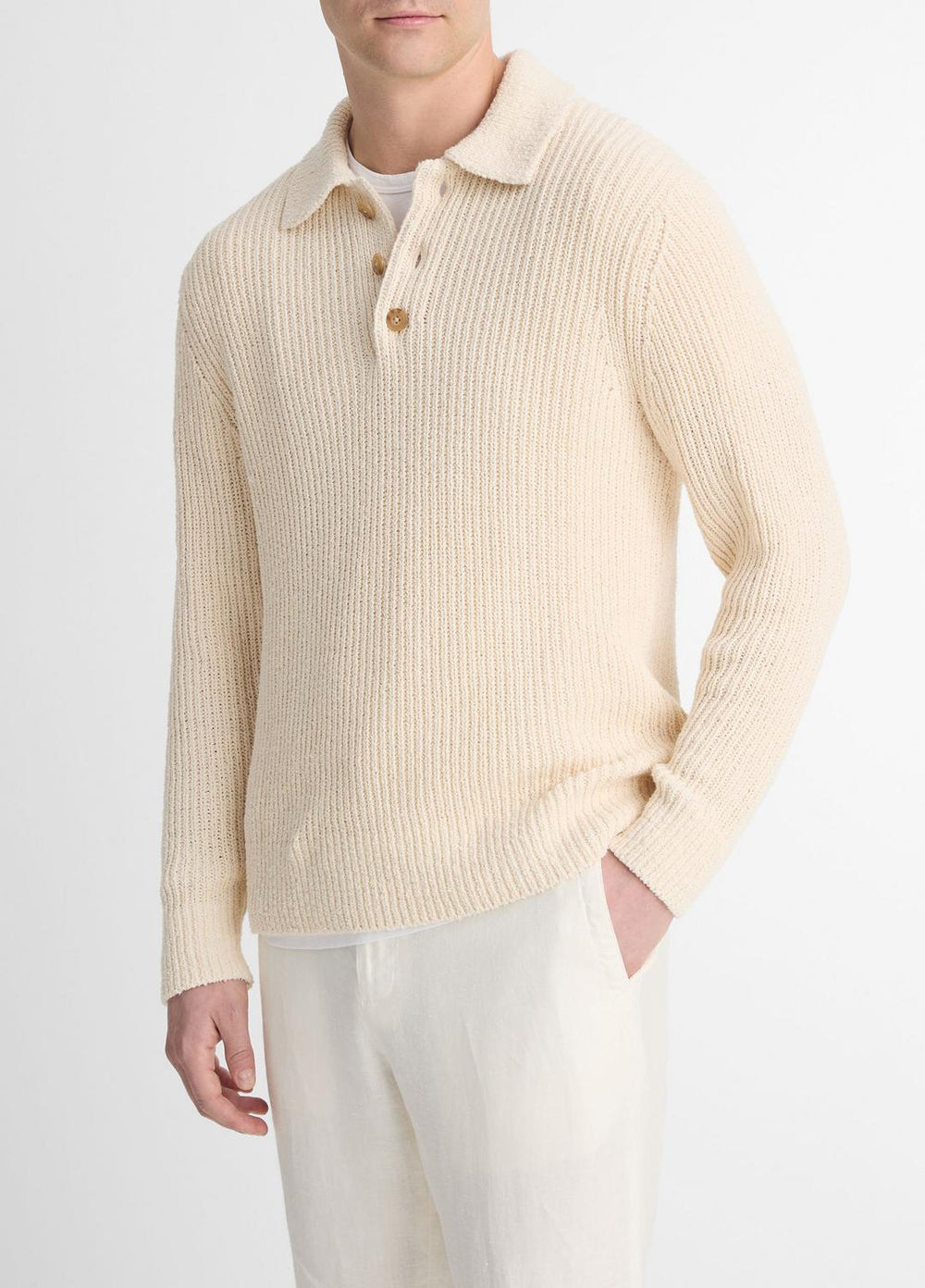Shaker Italian Cotton-Blend Polo Sweater in Sweaters | Vince US