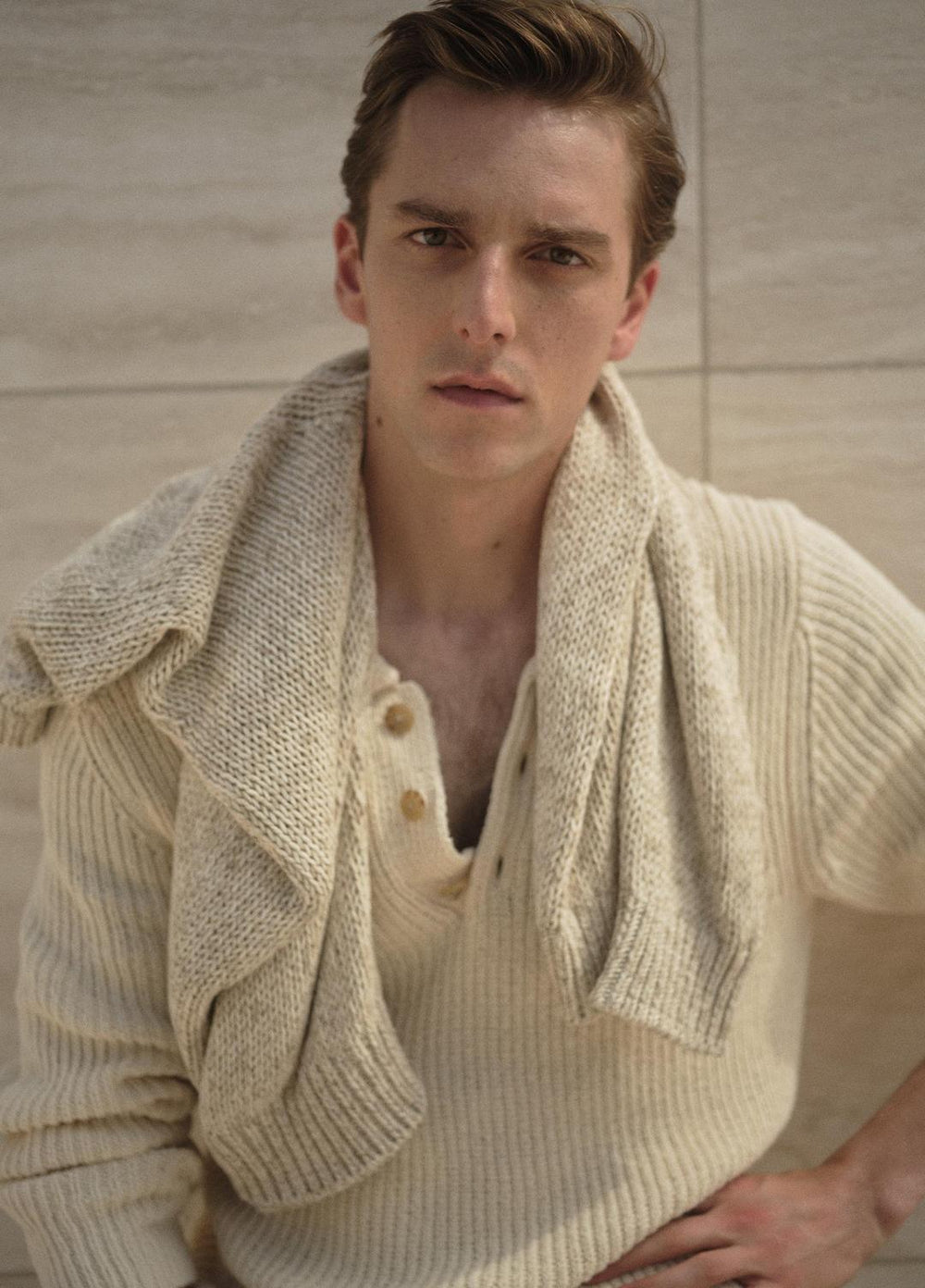 Shaker Italian Cotton-Blend Polo Sweater in Sweaters | Vince US