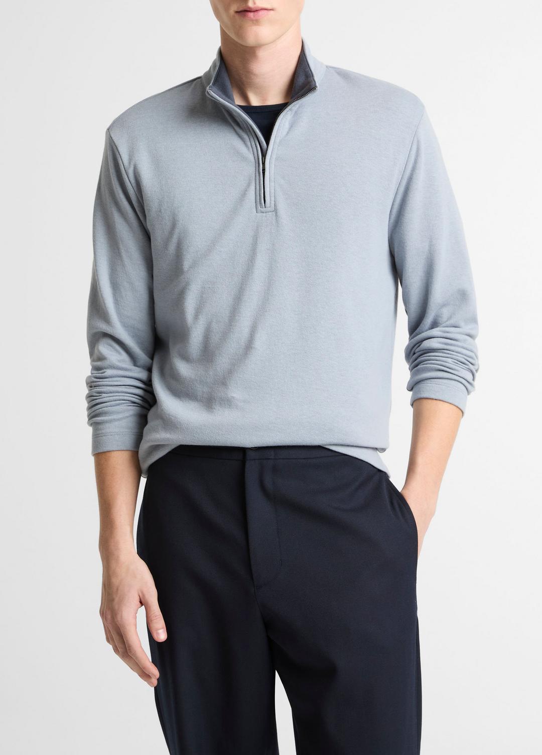 Double-Face Cotton-Blend Quarter-Zip Pullover in Quarter Zip | Vince Online