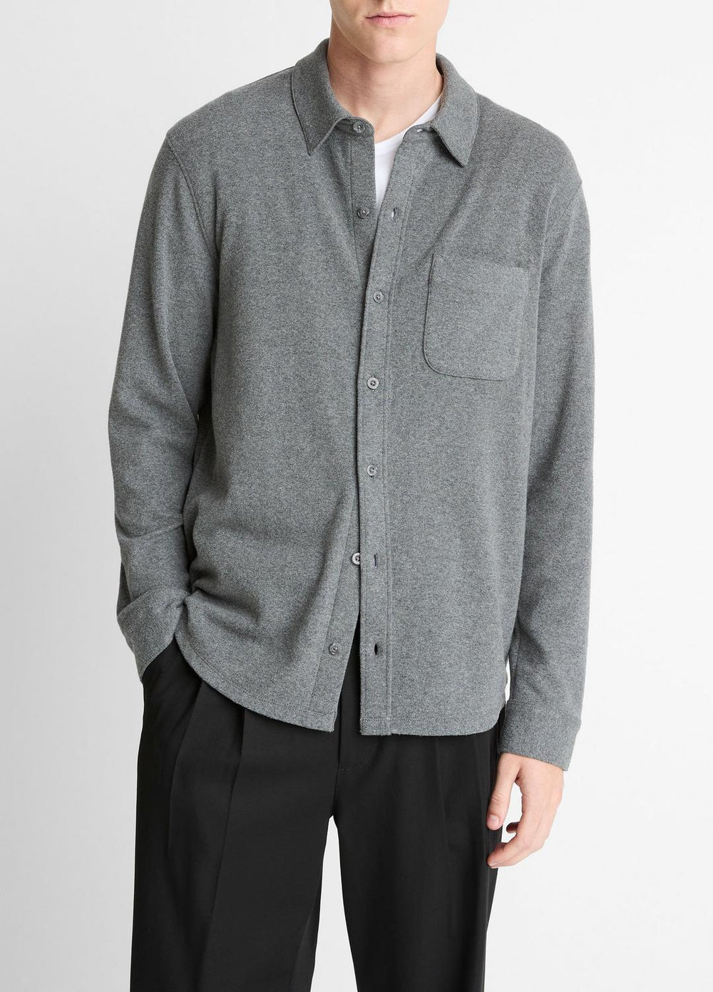 Knit Cotton-Blend Button-Front Shirt in Long Sleeve | Vince on sale
