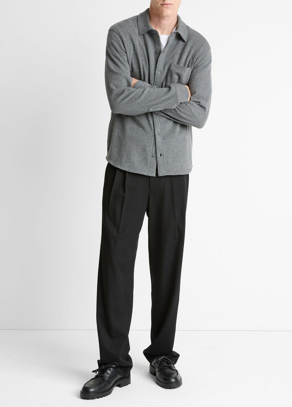 Knit Cotton-Blend Button-Front Shirt in Long Sleeve | Vince on sale