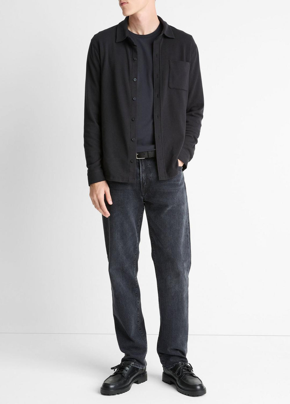 Knit Cotton-Blend Button-Front Shirt in Long Sleeve | Vince discount