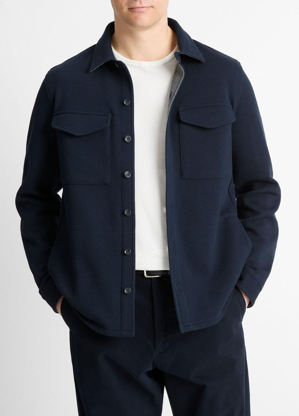 Double-Knit Cotton-Blend Piqué Shirt Jacket in Shirt Jackets | Vince on sale