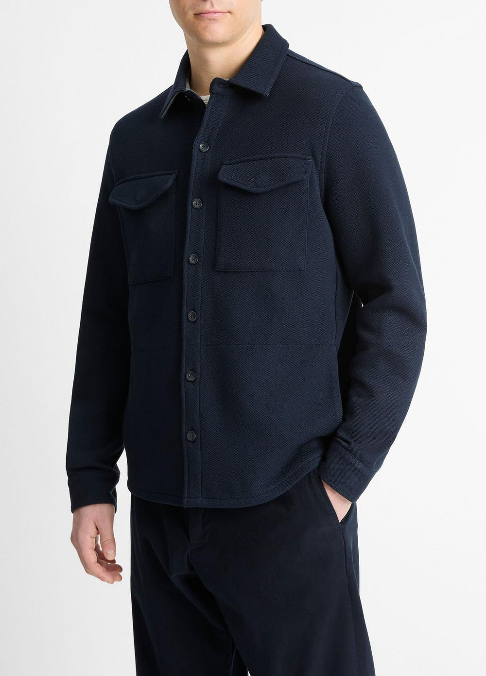 Double-Knit Cotton-Blend Piqué Shirt Jacket in Shirt Jackets | Vince on sale