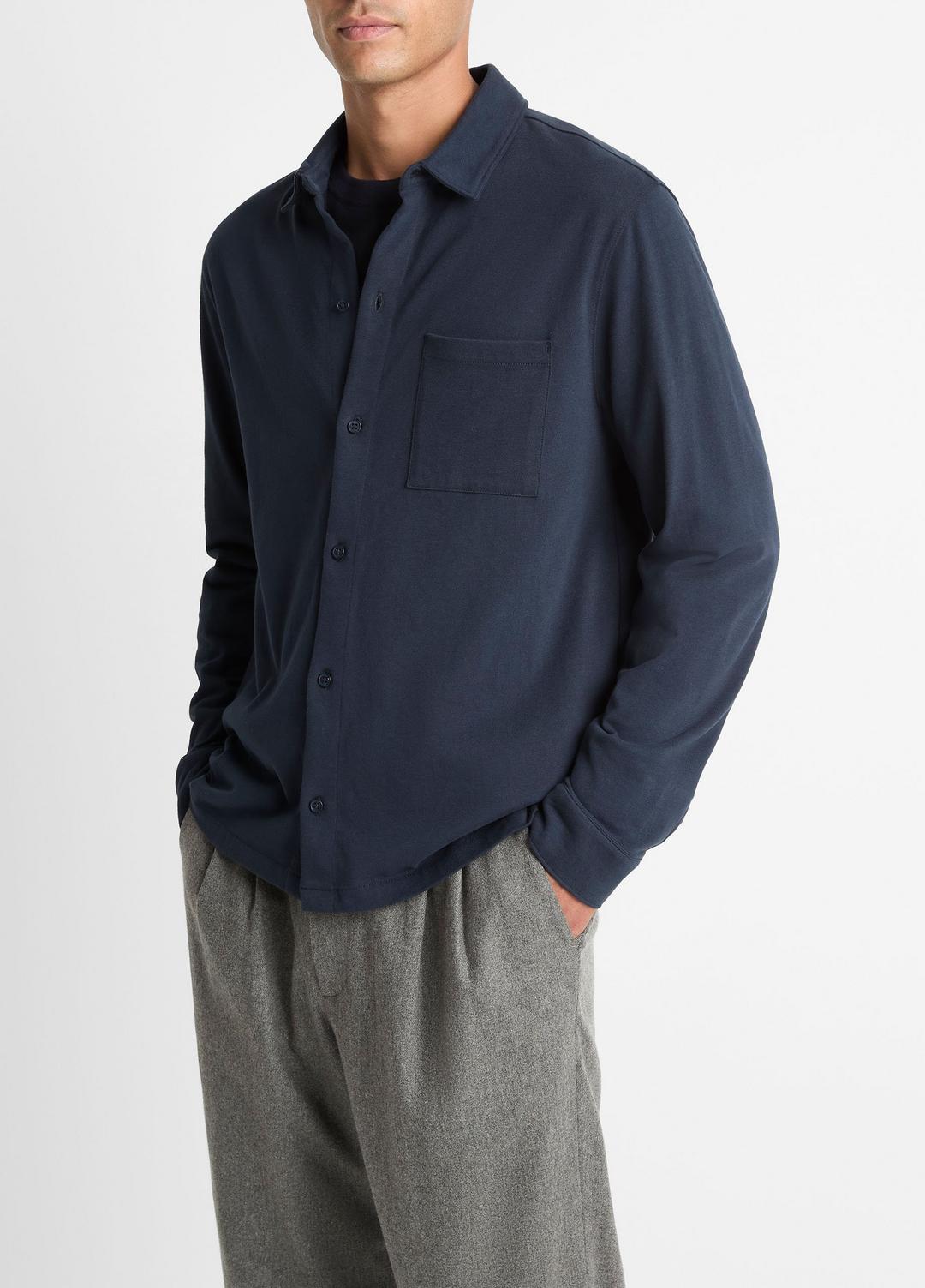 Sueded Cotton Jersey Button-Front Shirt in Long Sleeve | Vince outlet
