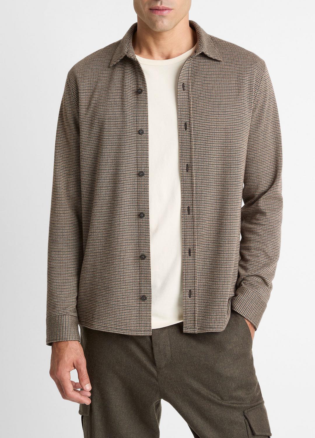 Houndstooth Cotton-Blend Button-Front Shirt in Long Sleeve | Vince on sale