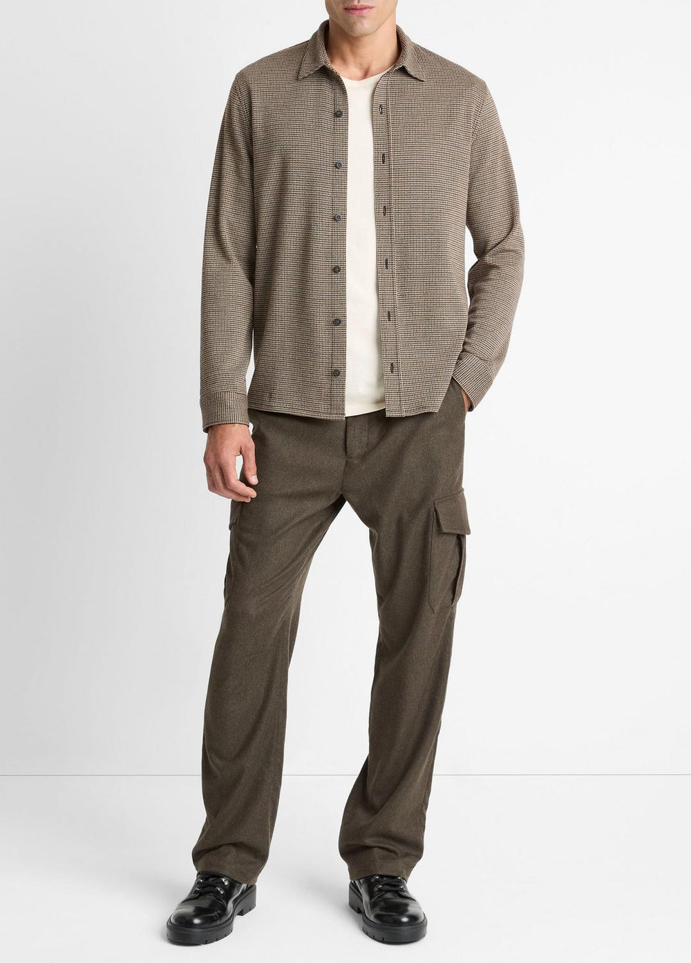 Houndstooth Cotton-Blend Button-Front Shirt in Long Sleeve | Vince on sale