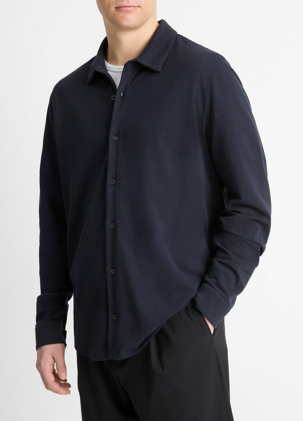 Cotton Piqué Button-Front Shirt in Long Sleeve | Vince US
