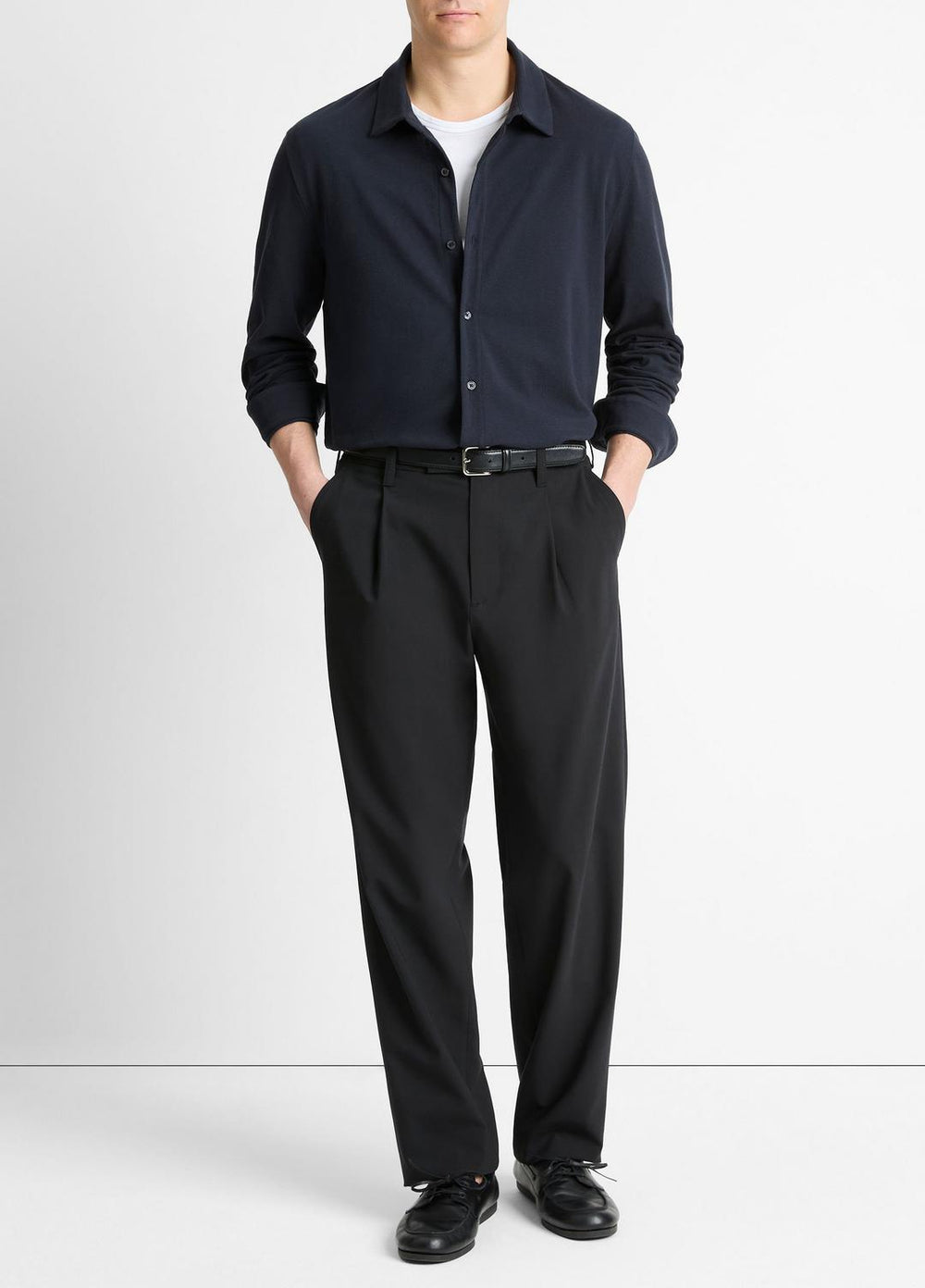 Cotton Piqué Button-Front Shirt in Long Sleeve | Vince US