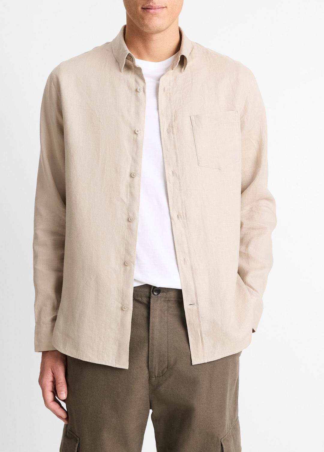 Linen Long-Sleeve Shirt in Long Sleeve | Vince on sale
