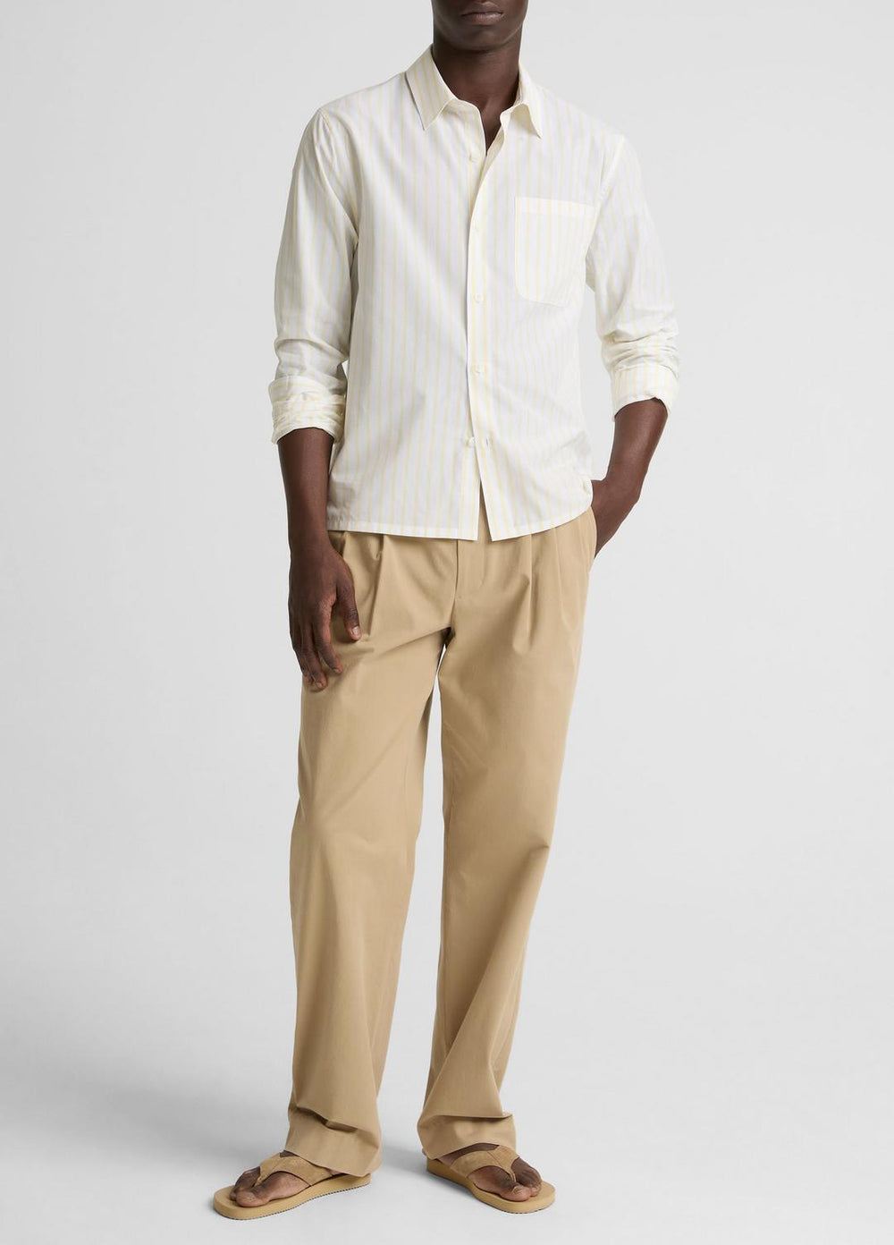 Striped Cotton-Blend Poplin Button-Front Shirt in Long Sleeve | Vince outlet