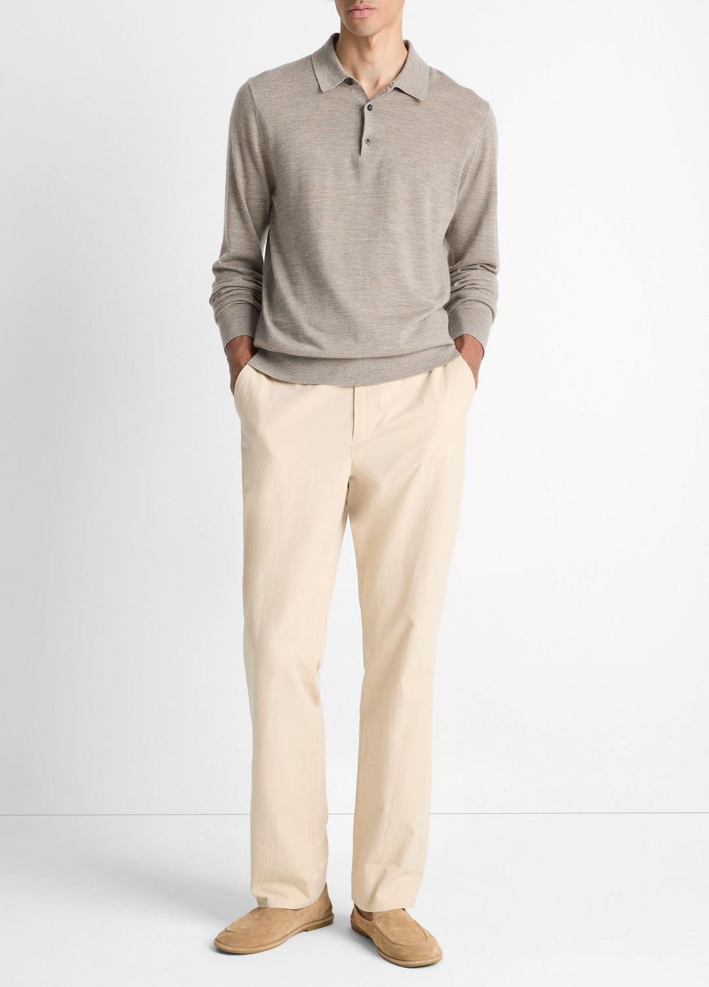 Featherweight Merino Wool-Cashmere Polo Sweater in Long Sleeve | Vince on sale