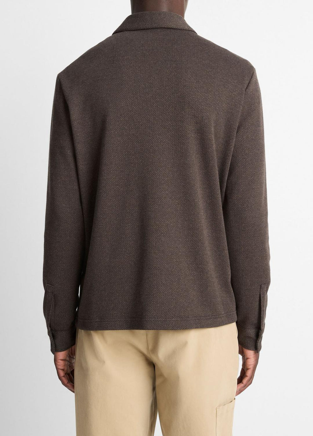Herringbone Cotton-Blend Zip Polo Shirt in Henleys & Polos | Vince US