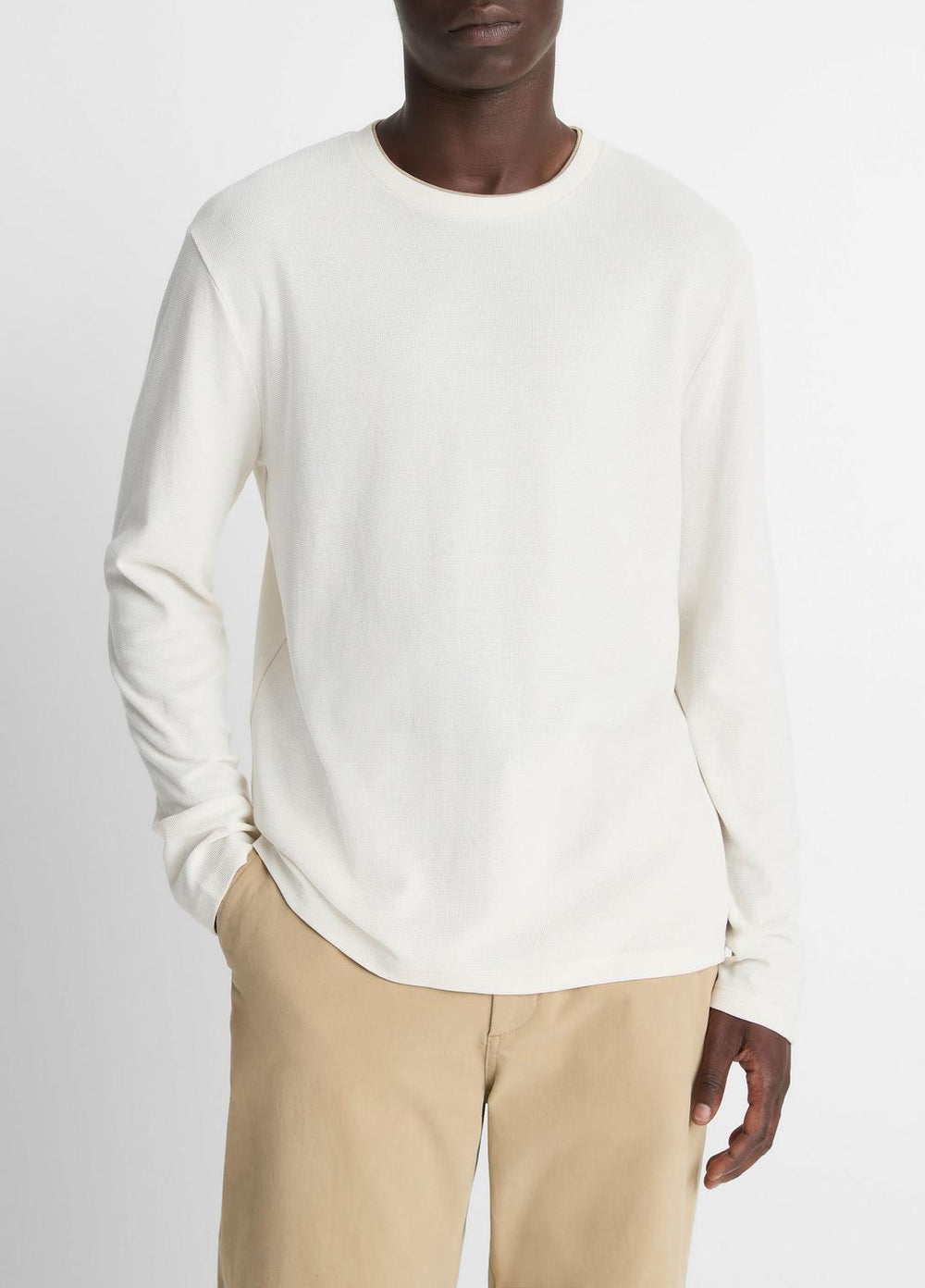 Micro-Waffle Pima Cotton Double-Collar Long-Sleeve T-Shirt in Long Sleeve | Vince US
