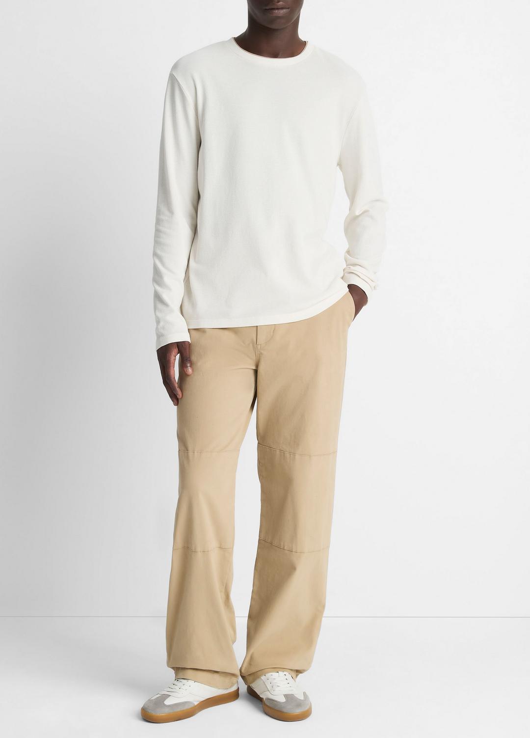 Micro-Waffle Pima Cotton Double-Collar Long-Sleeve T-Shirt in Long Sleeve | Vince US