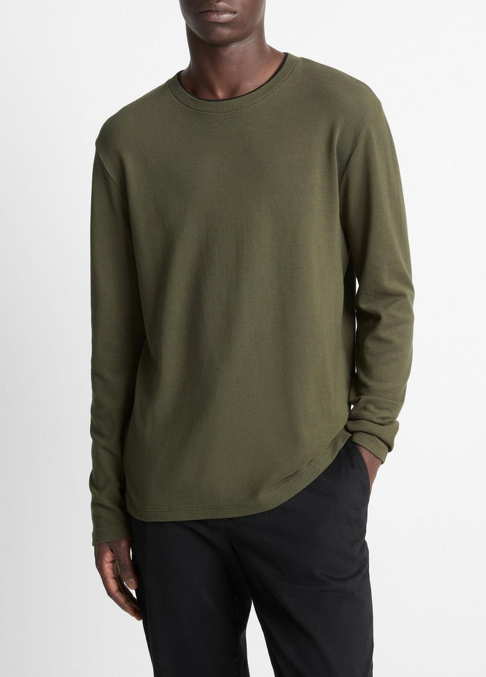 Micro-Waffle Pima Cotton Double-Collar Long-Sleeve T-Shirt in Long Sleeve | Vince Online