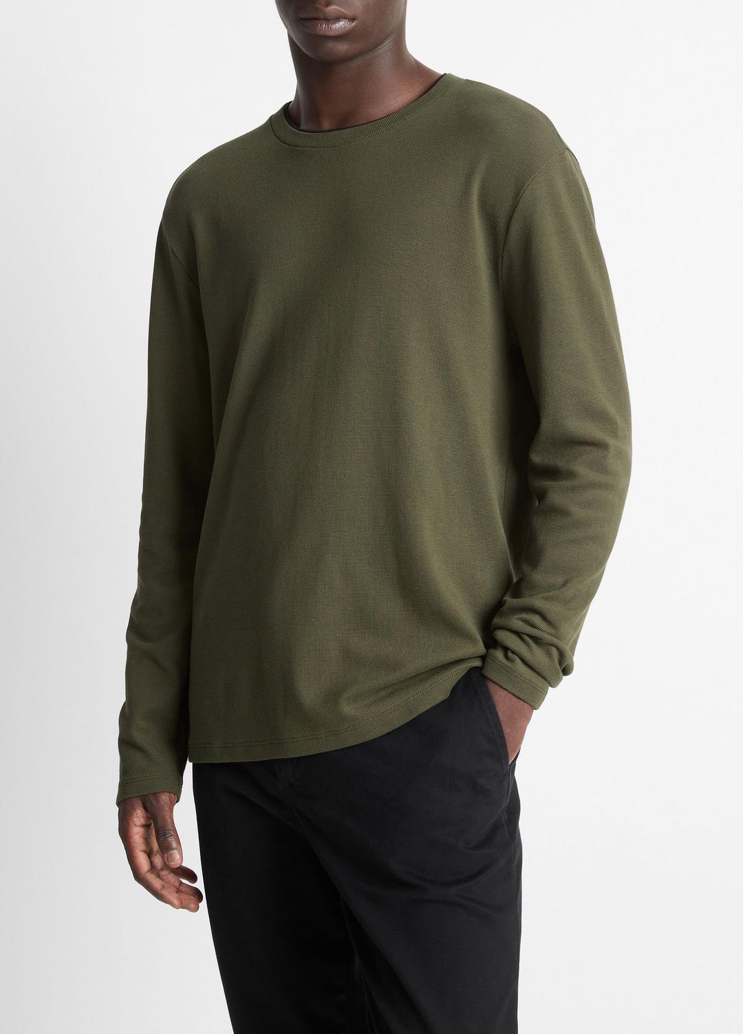 Micro-Waffle Pima Cotton Double-Collar Long-Sleeve T-Shirt in Long Sleeve | Vince Online