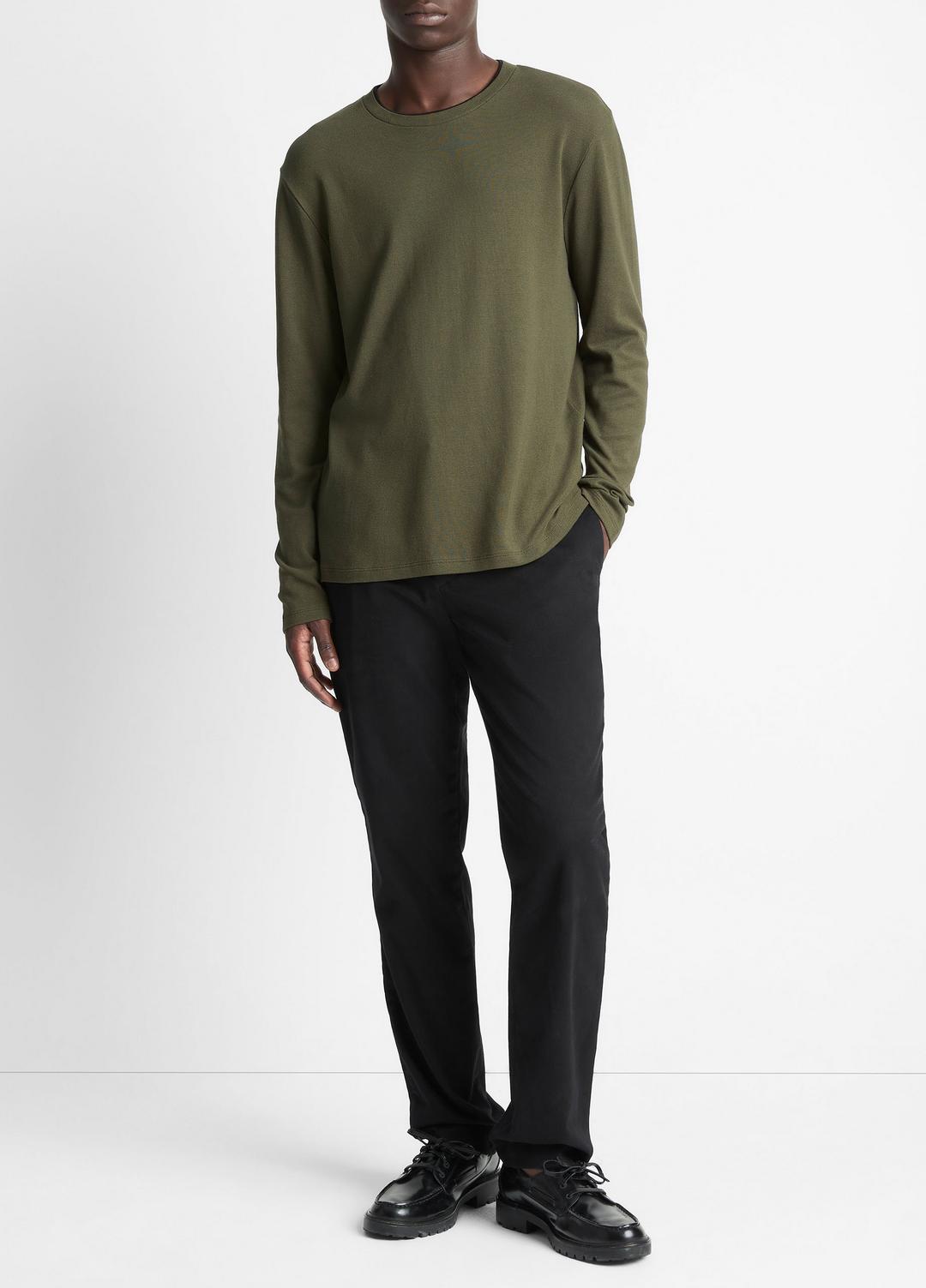 Micro-Waffle Pima Cotton Double-Collar Long-Sleeve T-Shirt in Long Sleeve | Vince Online