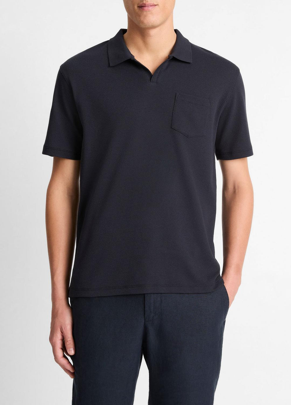 Cotton-Blend Johnny-Collar Polo Shirt in Short Sleeve | Vince discount
