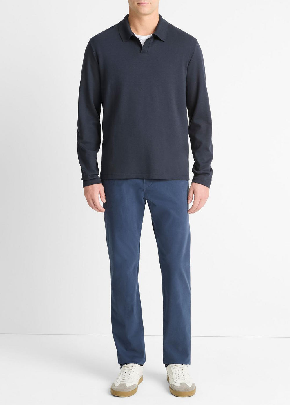 Milano Pima Cotton-Blend Johnny-Collar Shirt in Long Sleeve | Vince Online