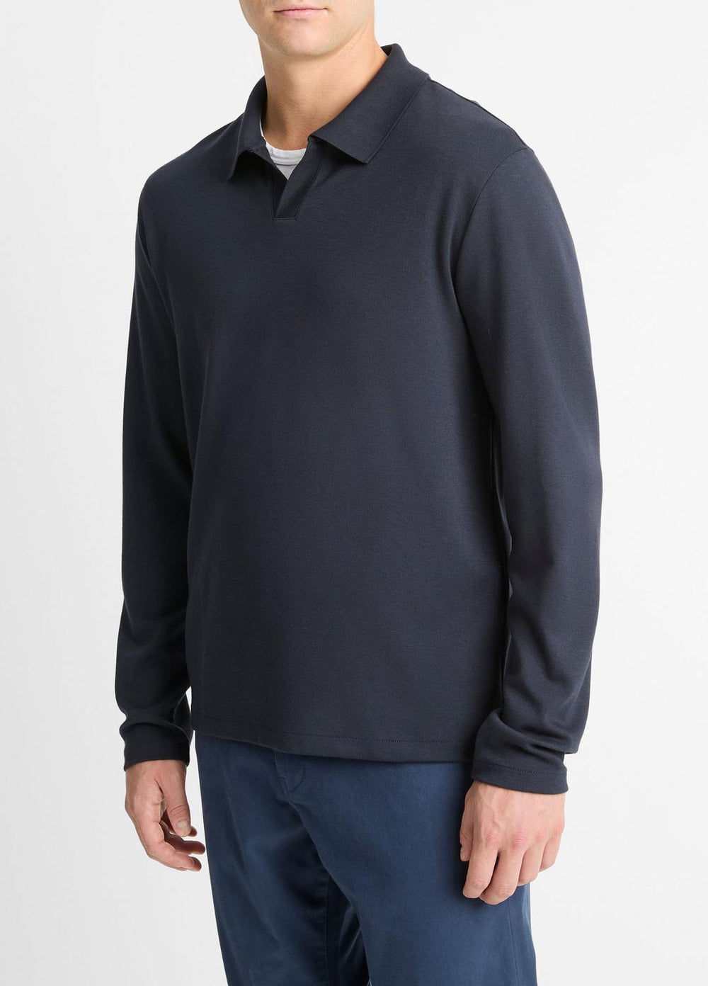 Milano Pima Cotton-Blend Johnny-Collar Shirt in Long Sleeve | Vince Online