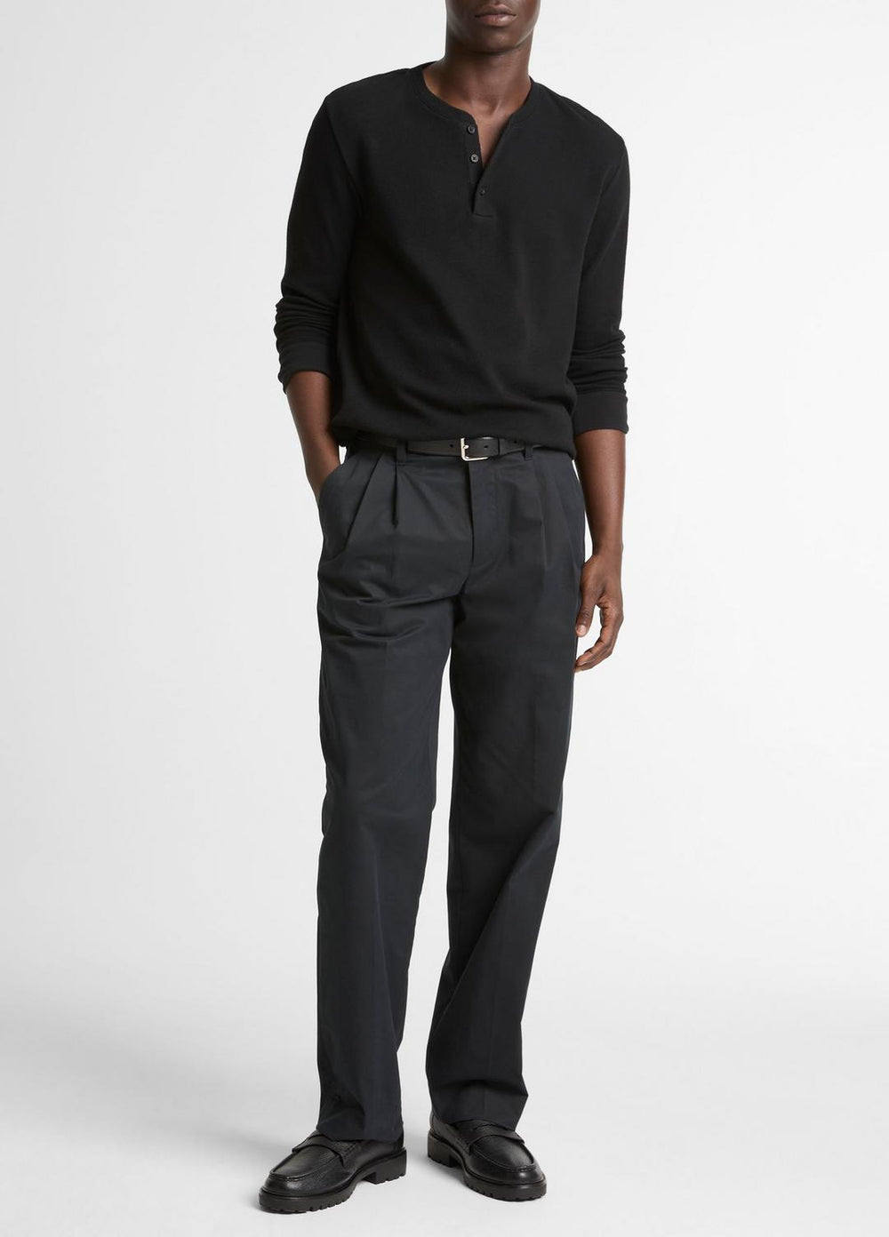 Jacquard-Rib Cotton Henley in Long Sleeve | Vince for sale