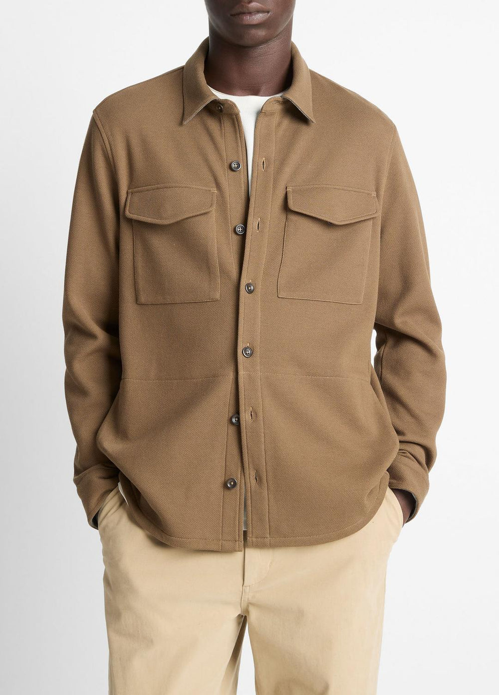 Double-Knit Cotton-Blend Piqué Shirt Jacket in Shirt Jackets | Vince US