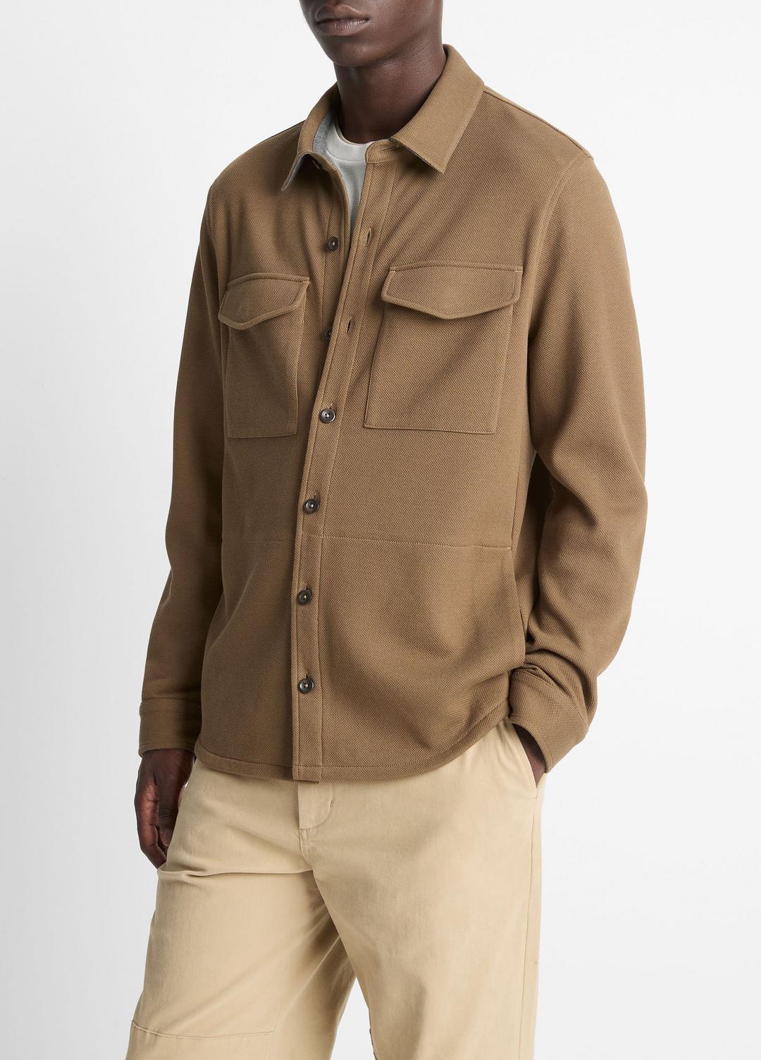 Double-Knit Cotton-Blend Piqué Shirt Jacket in Shirt Jackets | Vince US